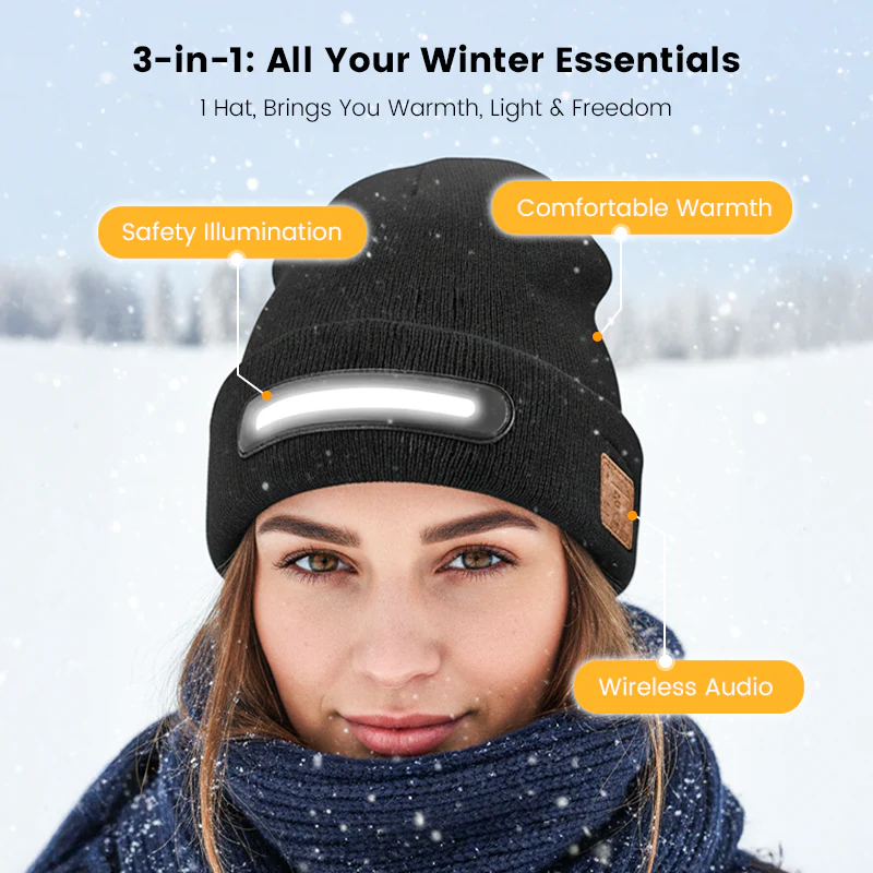⏳Limited time 50% discount💥🎁Rechargeable Bluetooth Beanie Hat with Light - Image 3