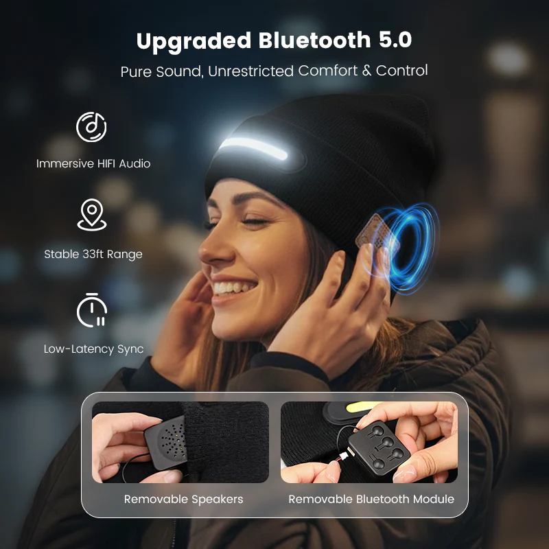 ⏳Limited time 50% discount💥🎁Rechargeable Bluetooth Beanie Hat with Light - Image 5