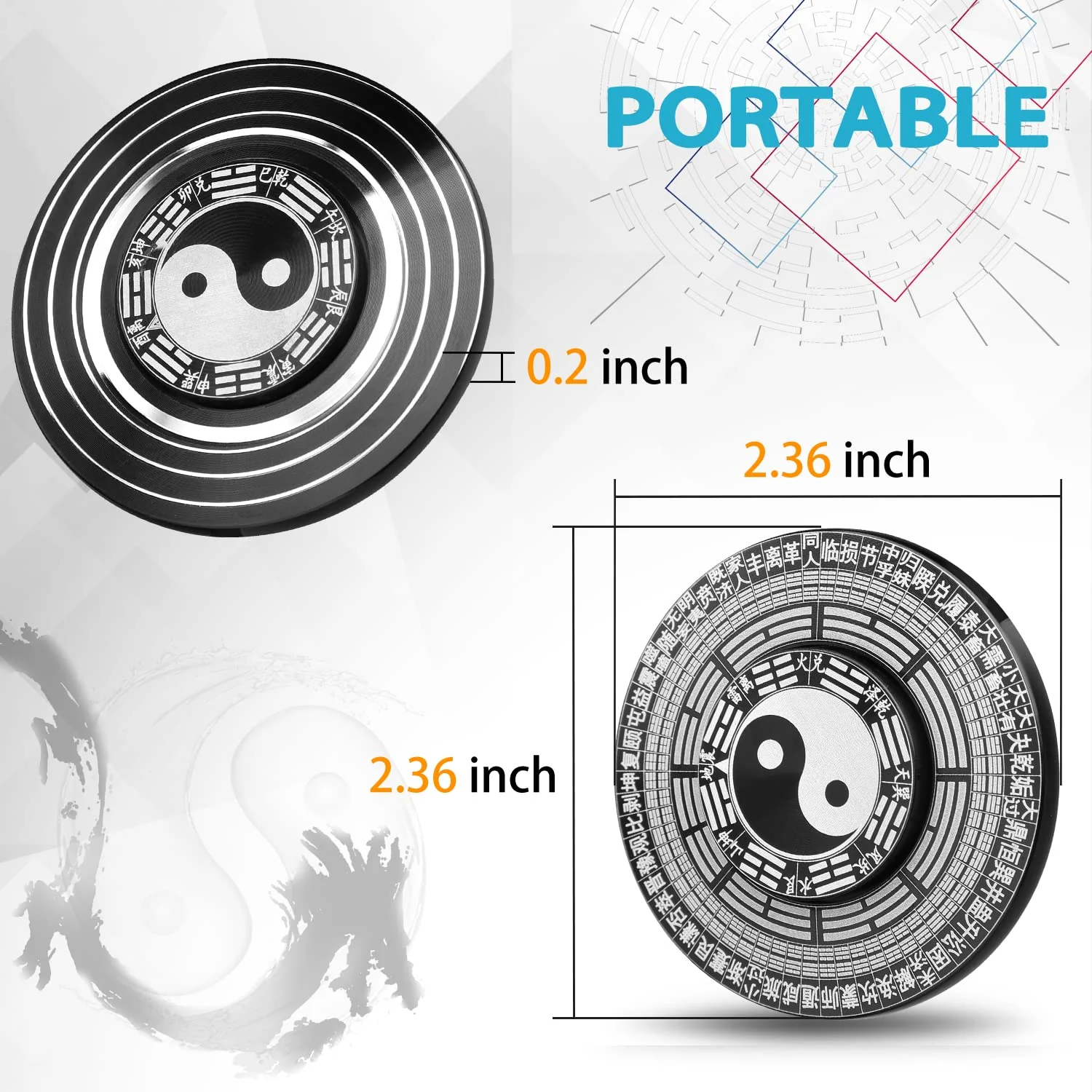 Portable Feng Shui Bagua Tai Chi Gyroscope Compass - Image 8