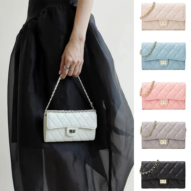 Gold Buckle Square Fat Diamond Chain Bag - Image 4