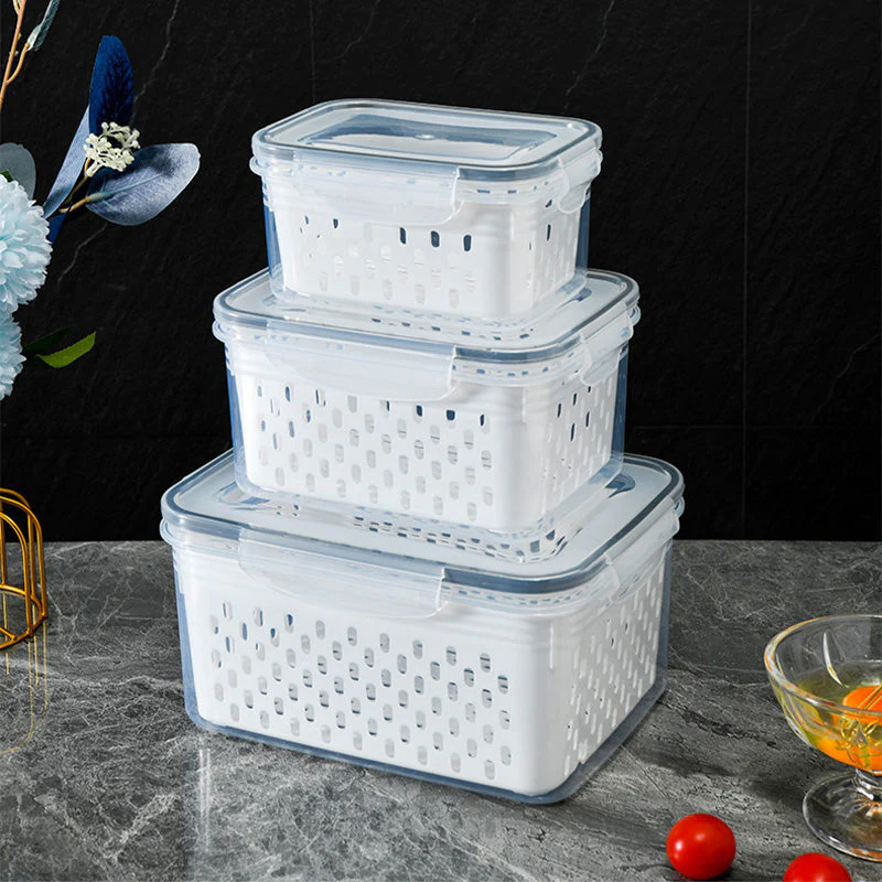 3PCS Fruit Storage Container Set for Fridge with Removable Colander - Image 2