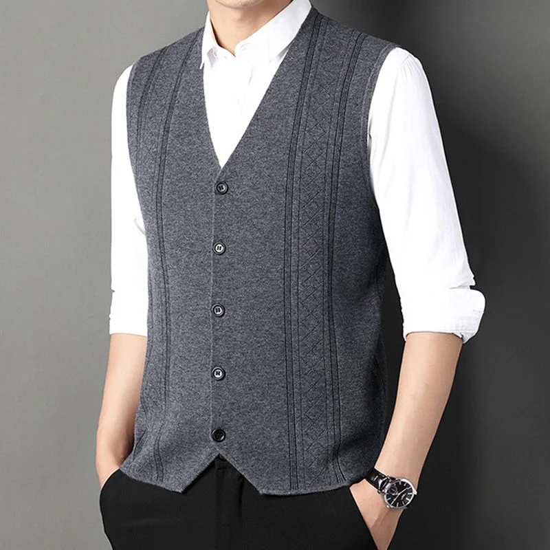 Men's Fashion Knitted Button Sweater Vest Business Match - Image 5