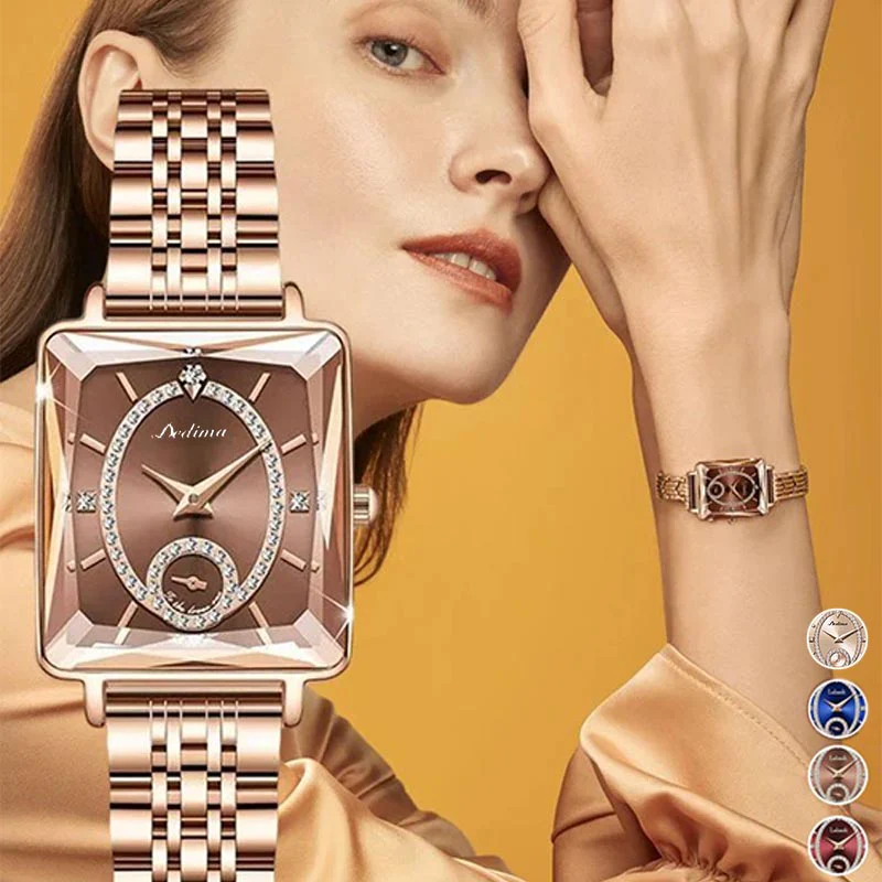 Fashion Square Ladies Rose Gold Diamond Watch - Image 2
