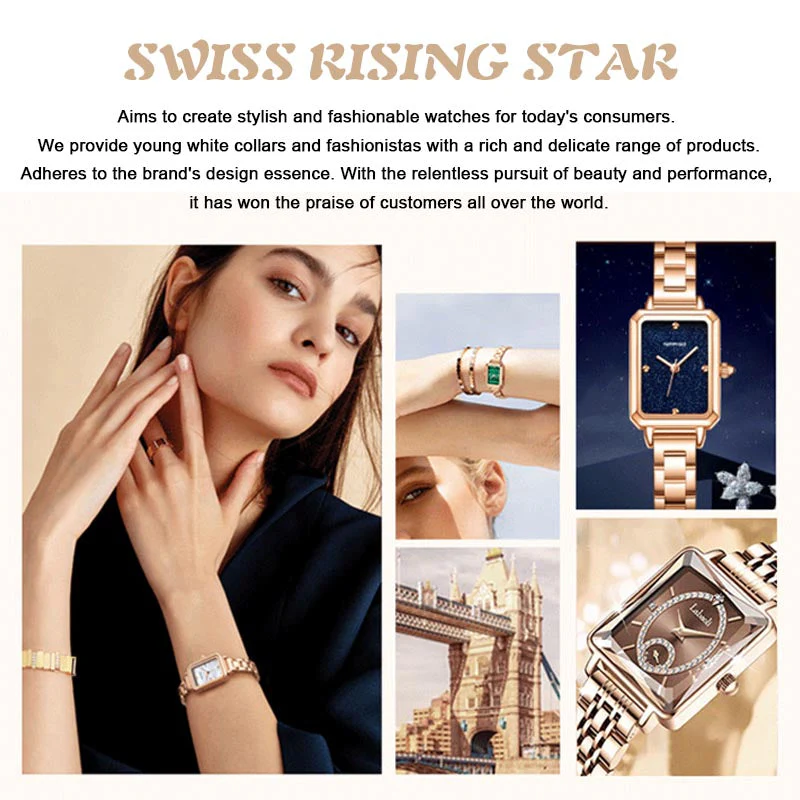Fashion Square Ladies Rose Gold Diamond Watch - Image 4
