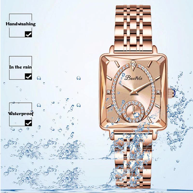 Fashion Square Ladies Rose Gold Diamond Watch - Image 5