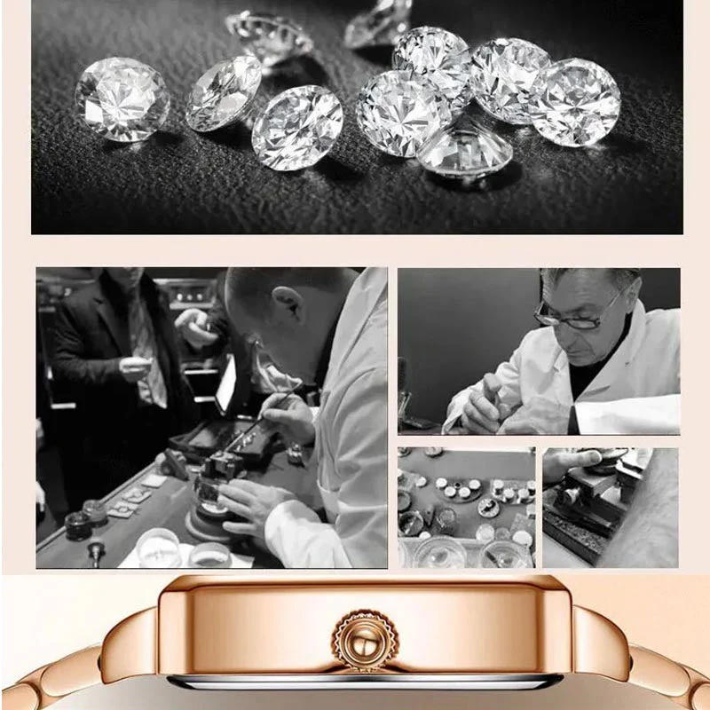 Fashion Square Ladies Rose Gold Diamond Watch - Image 6