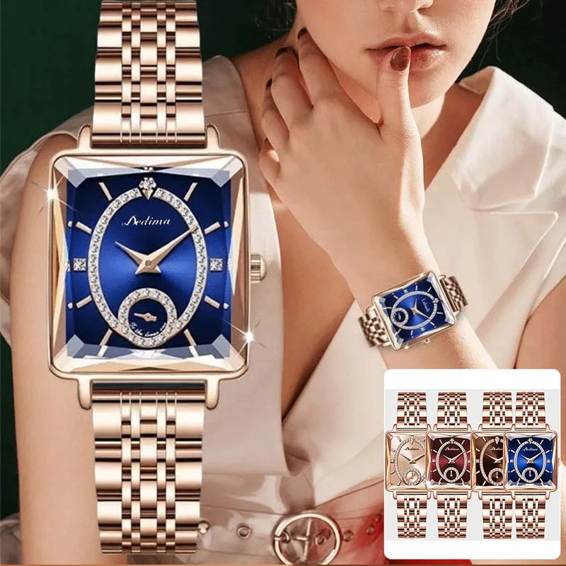 Fashion Square Ladies Rose Gold Diamond Watch - Image 8