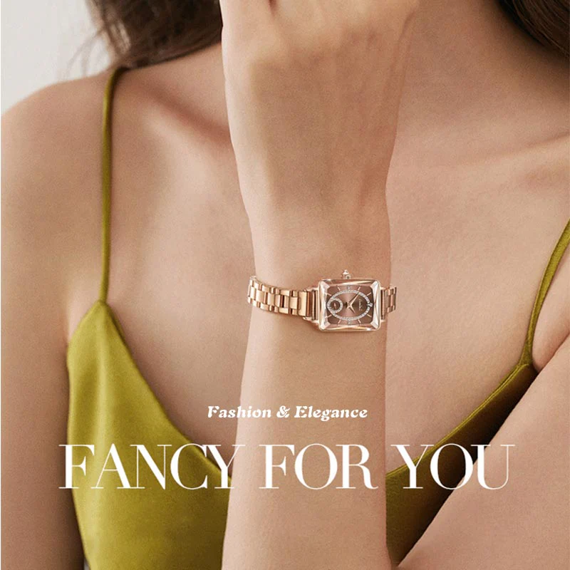 Fashion Square Ladies Rose Gold Diamond Watch - Image 9