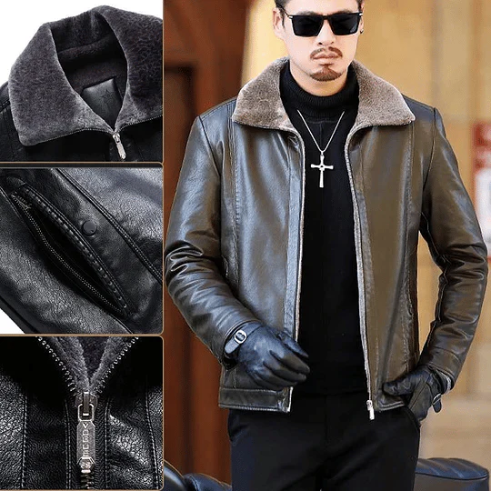 ❄️Perfect gift🎁 Men’s Winter Chic Fleece Leather Jacket - Image 3