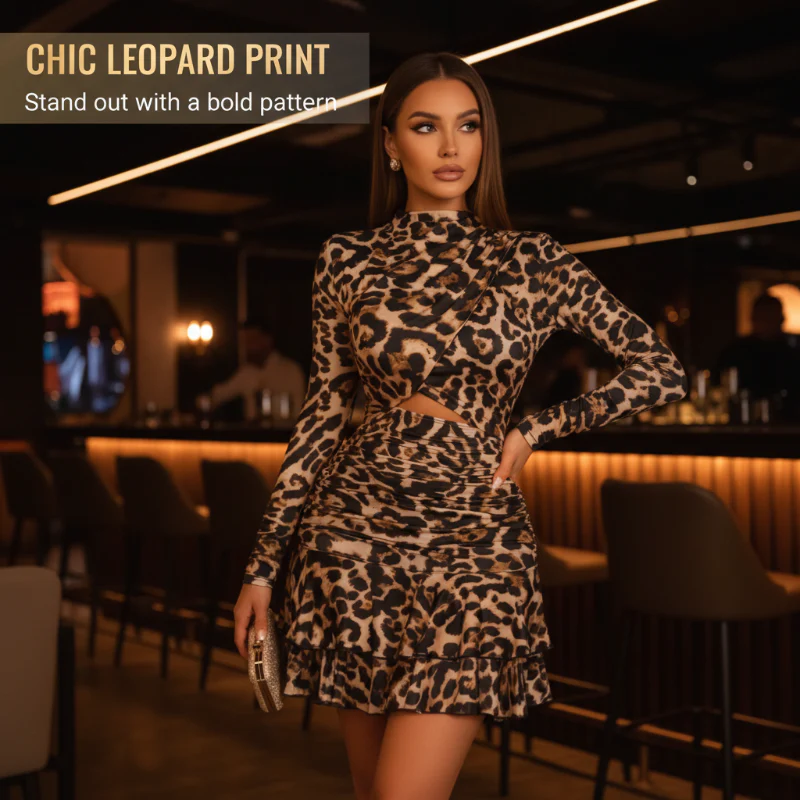 🔥Flash Sale💖Women's Leopard Print Ruched Mini Dress🐆 - Image 2