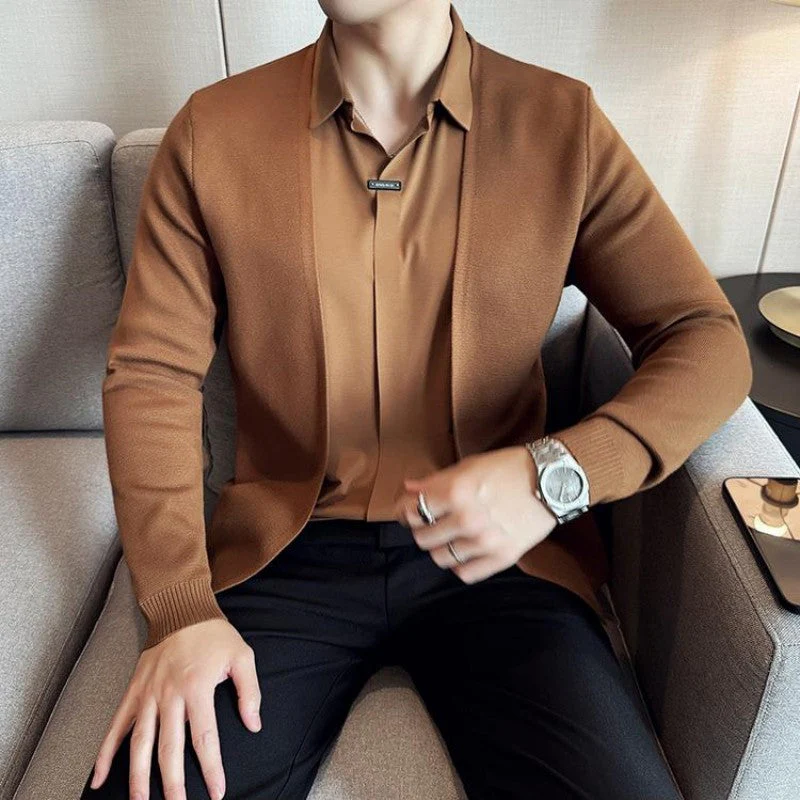 Men's Casual Solid Color Faux 2-Piece Top - Image 13