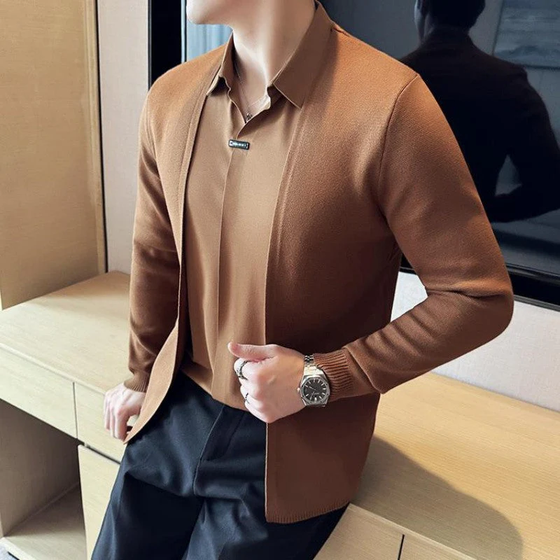 Men's Casual Solid Color Faux 2-Piece Top - Image 14