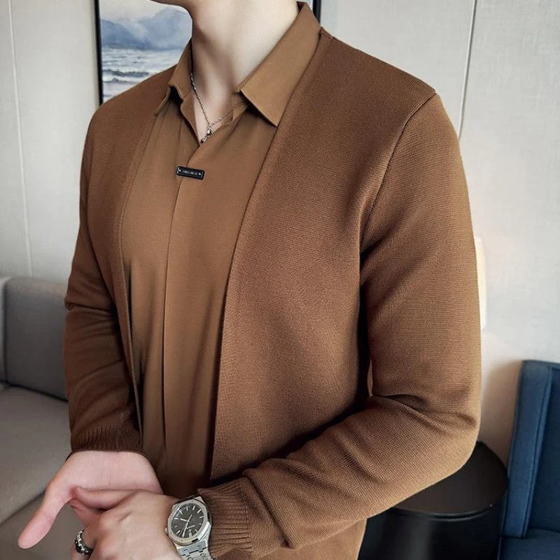 Men's Casual Solid Color Faux 2-Piece Top - Image 15