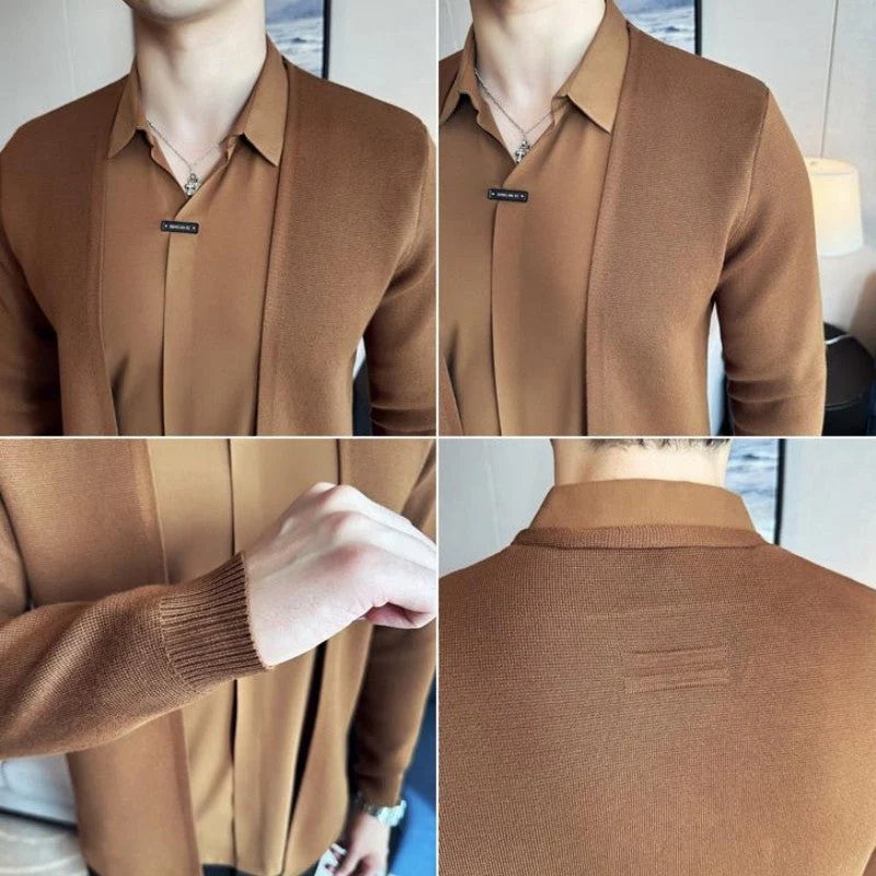 Men's Casual Solid Color Faux 2-Piece Top - Image 16