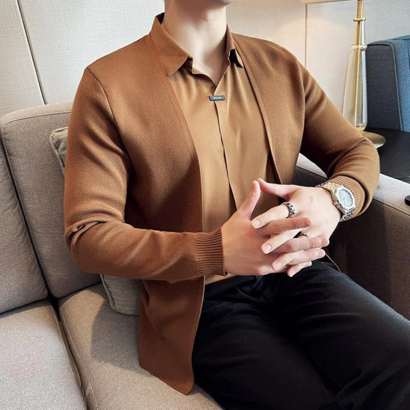 Men's Casual Solid Color Faux 2-Piece Top - Image 2