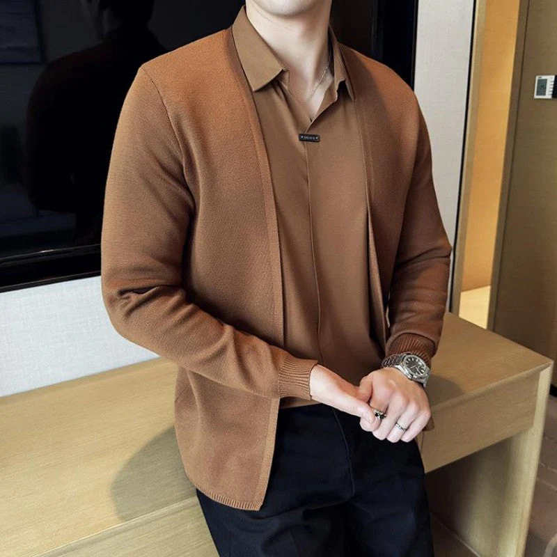 Men's Casual Solid Color Faux 2-Piece Top - Image 4