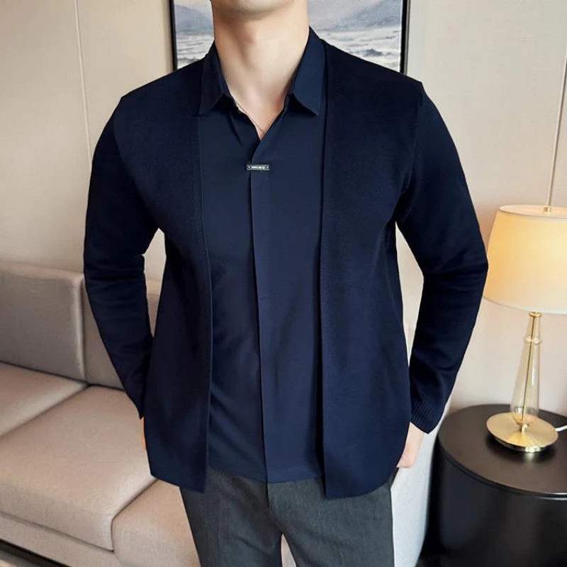 Men's Casual Solid Color Faux 2-Piece Top - Image 6