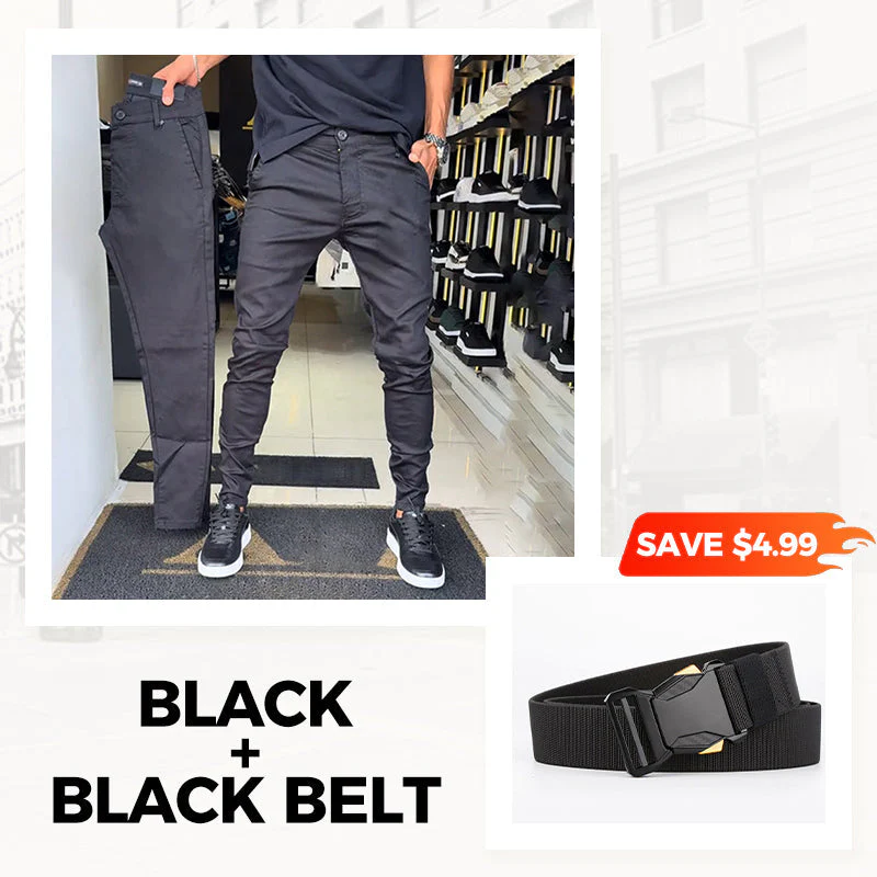 👖Men’s Casual Slim-Fit Solid Color Pants+Belt - Image 16