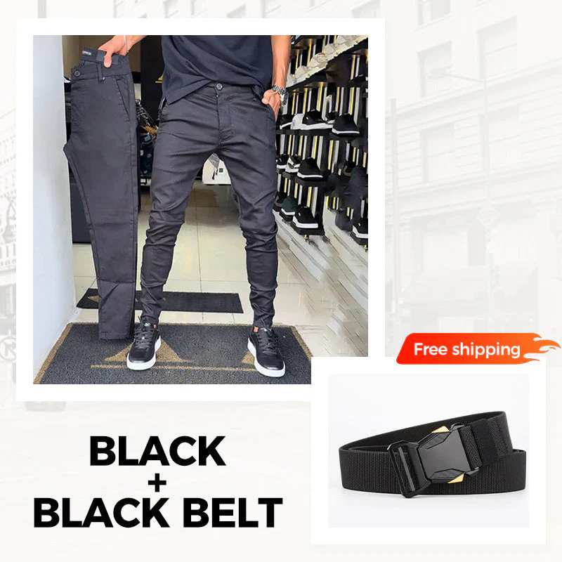 👖Men’s Casual Slim-Fit Solid Color Pants+Belt - Image 18