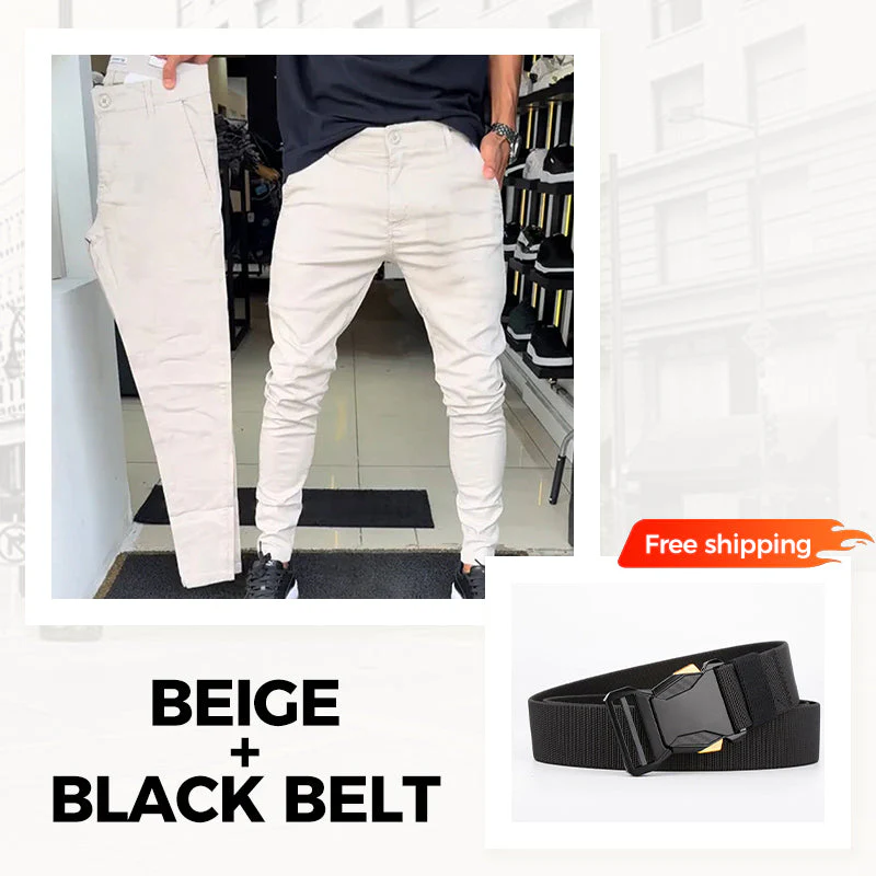 👖Men’s Casual Slim-Fit Solid Color Pants+Belt - Image 21