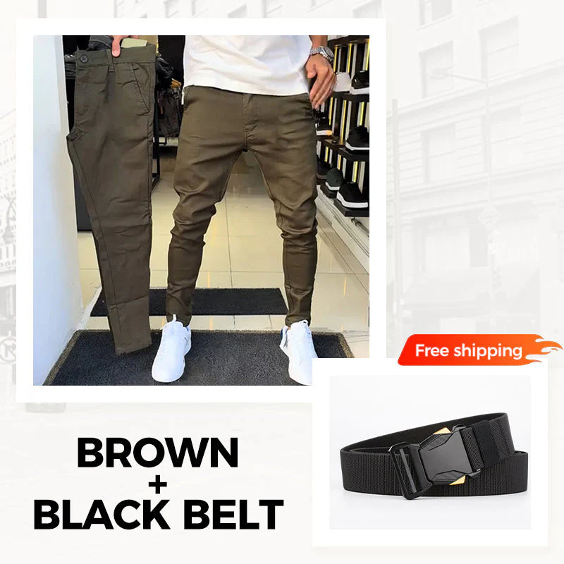 👖Men’s Casual Slim-Fit Solid Color Pants+Belt - Image 22