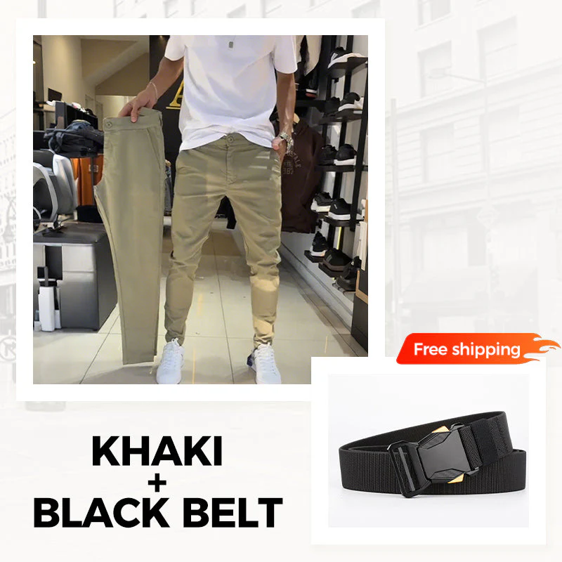 👖Men’s Casual Slim-Fit Solid Color Pants+Belt - Image 24