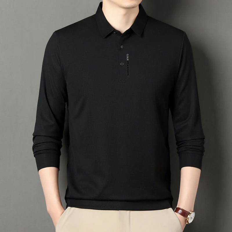 š„Men's Solid Long Sleeve T-Shirt with Lapel - Image 12