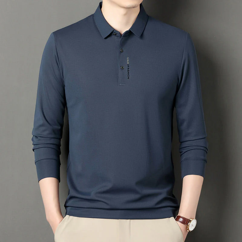 š„Men's Solid Long Sleeve T-Shirt with Lapel - Image 2
