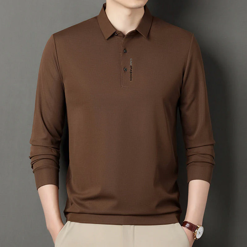 š„Men's Solid Long Sleeve T-Shirt with Lapel - Image 3