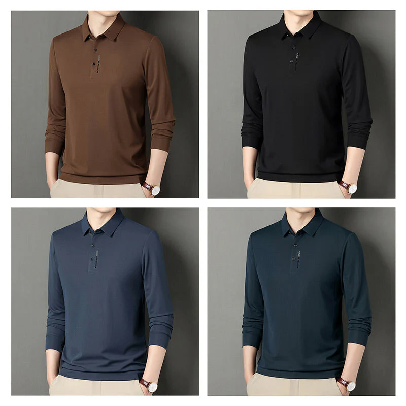 š„Men's Solid Long Sleeve T-Shirt with Lapel - Image 7