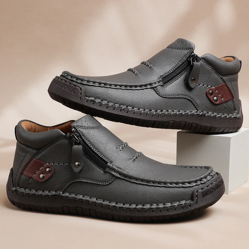 ⏰Limited Time Sale 50% OFF-Men’s Handmade Premium Leather Slip-On Driving Boots – Wide Toe, Arch Support, Waterproof, Pressure Relief, Non-Slip Sole for Casual, Travel & Outdoor - Image 3