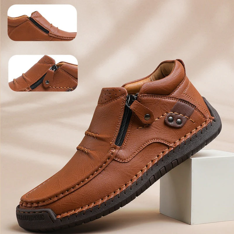 ⏰Limited Time Sale 50% OFF-Men’s Handmade Premium Leather Slip-On Driving Boots – Wide Toe, Arch Support, Waterproof, Pressure Relief, Non-Slip Sole for Casual, Travel & Outdoor - Image 9