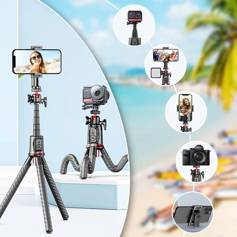 Flexible Octopus Telescopic Pole Tripod with Phone Clip - Image 3