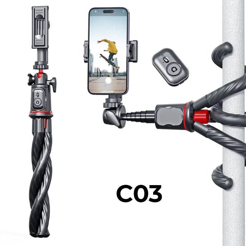 Flexible Octopus Telescopic Pole Tripod with Phone Clip - Image 9