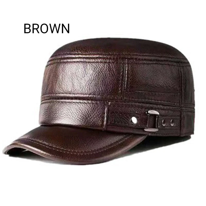 PU Leather Flat Top Warm Baseball Cap - Image 10
