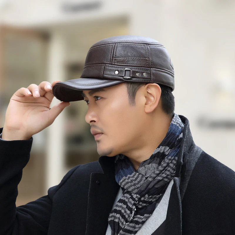 PU Leather Flat Top Warm Baseball Cap - Image 2