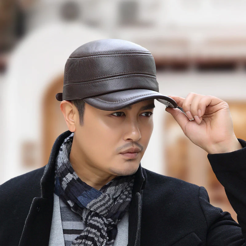 PU Leather Flat Top Warm Baseball Cap - Image 3