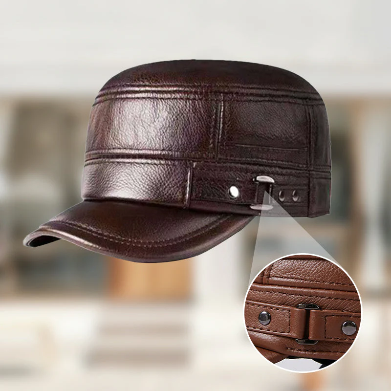 PU Leather Flat Top Warm Baseball Cap - Image 5