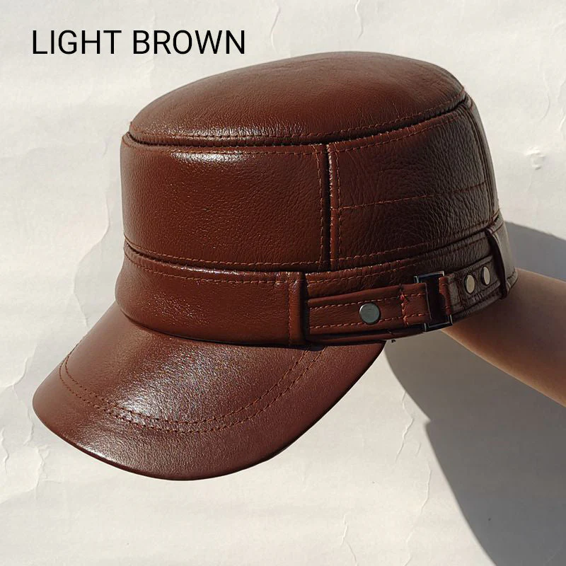 PU Leather Flat Top Warm Baseball Cap - Image 8