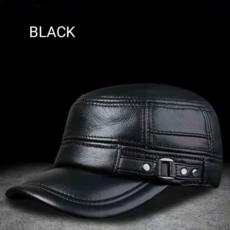 PU Leather Flat Top Warm Baseball Cap - Image 9