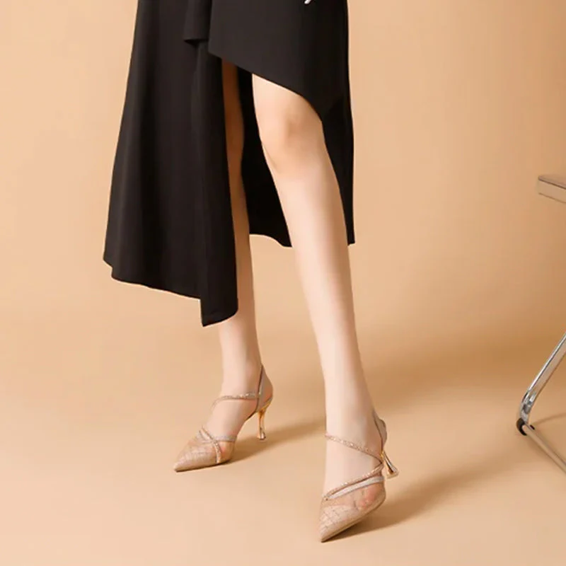 Pointed Toe Sexy Rhinestone Closed Toe High Heel Sandals - Image 3