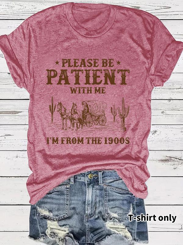 👕I'M From 1900S✨ Women's Vintage Letter Print Round Neck Tee - Image 4