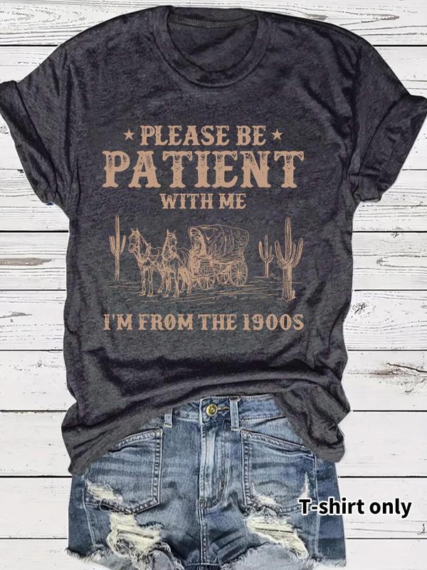 👕I'M From 1900S✨ Women's Vintage Letter Print Round Neck Tee - Image 5