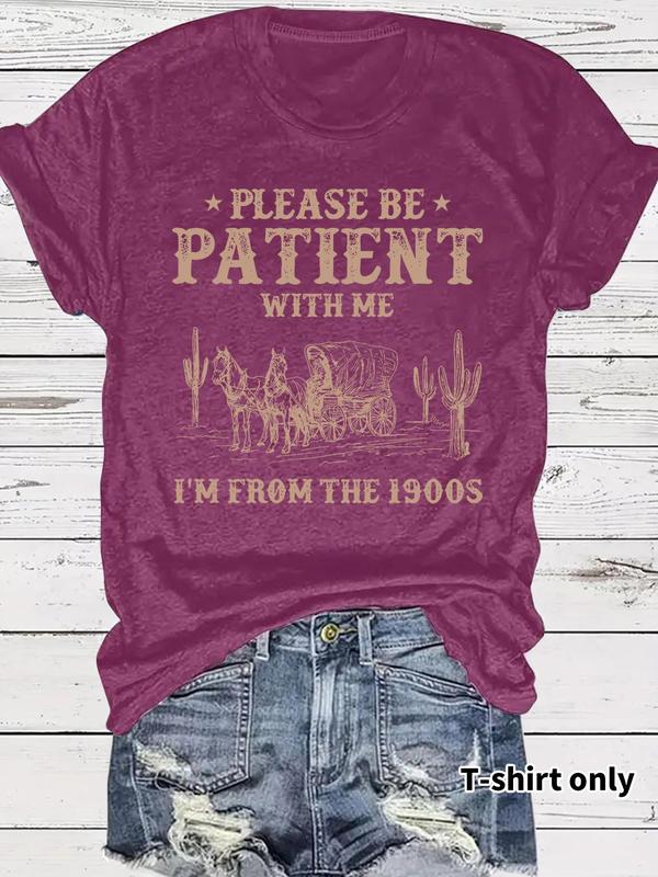 👕I'M From 1900S✨ Women's Vintage Letter Print Round Neck Tee - Image 6