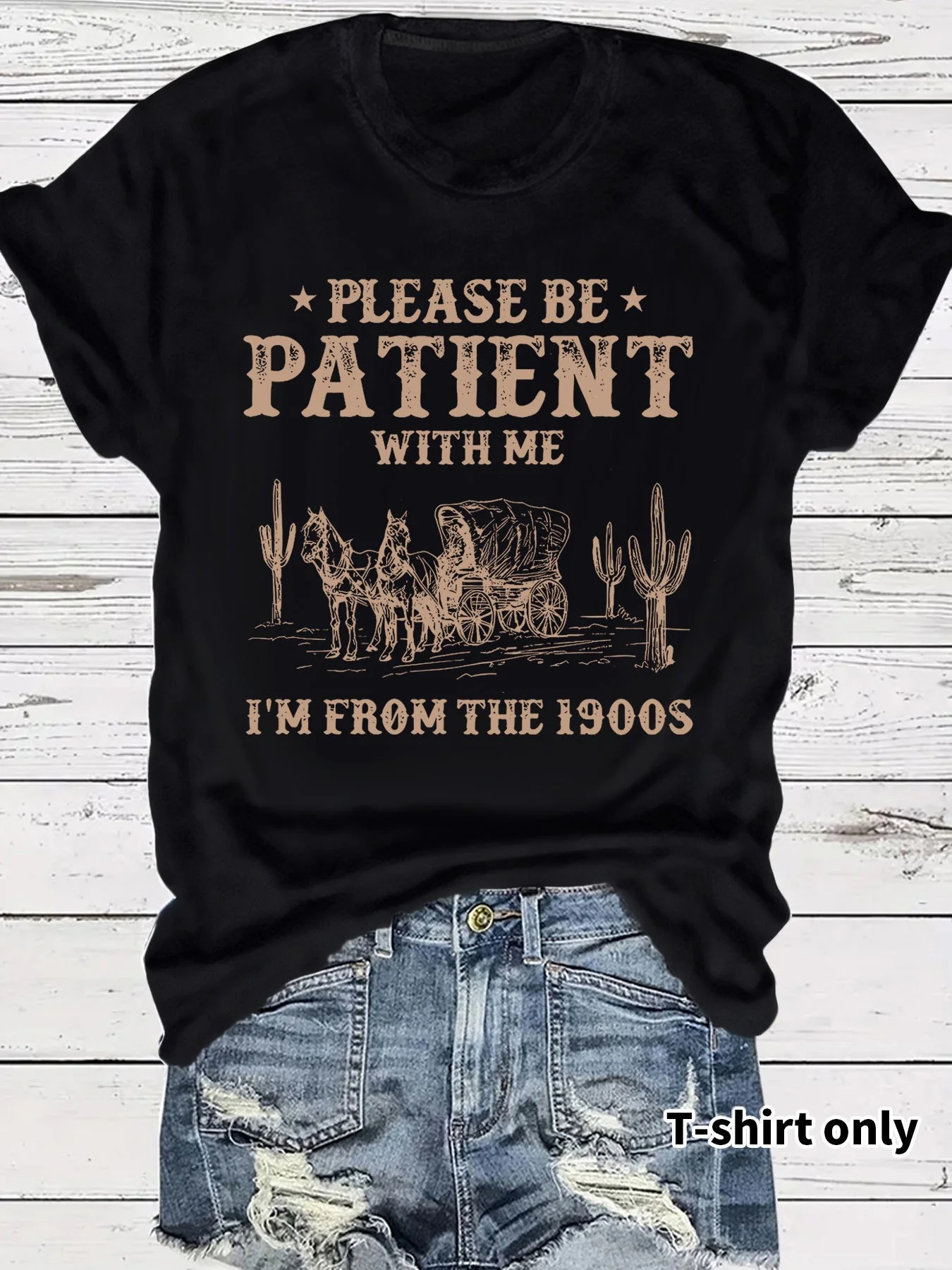 👕I'M From 1900S✨ Women's Vintage Letter Print Round Neck Tee - Image 7