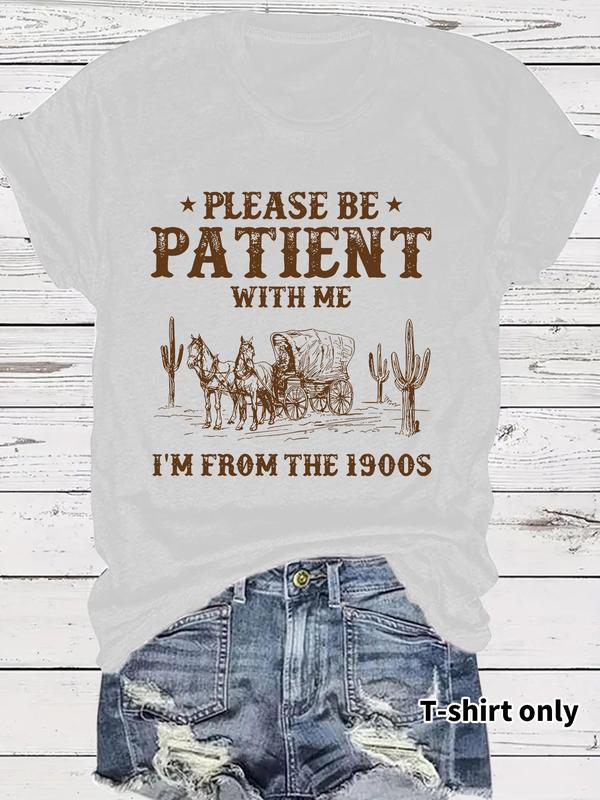 👕I'M From 1900S✨ Women's Vintage Letter Print Round Neck Tee - Image 8