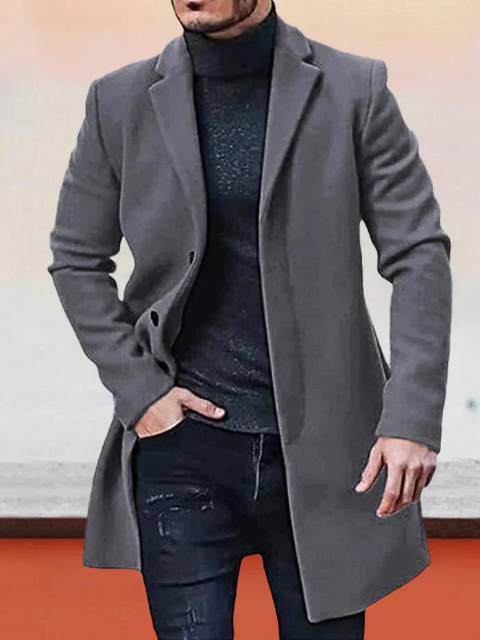 Men's Single Row Buckle Solid Color Jacket - Image 5