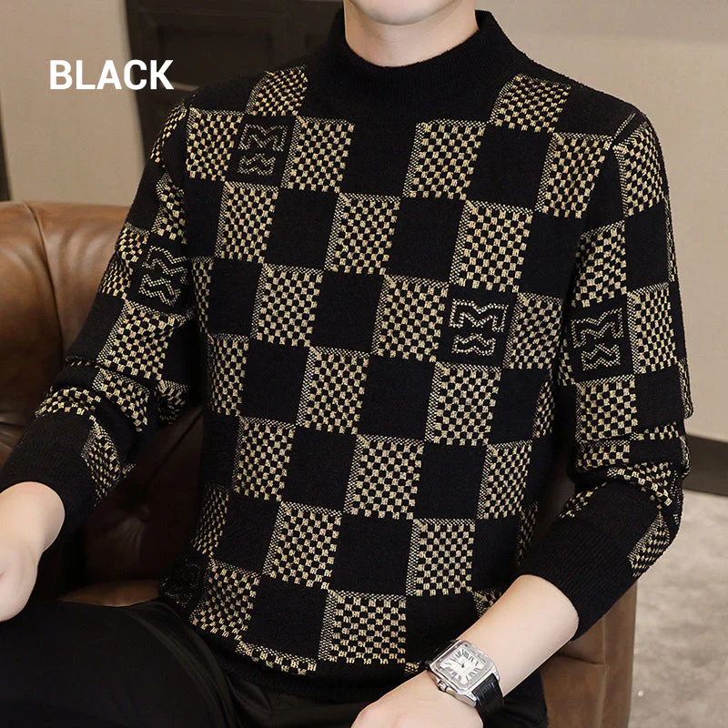 🔥Hot sale 55% OFF🔥Men‘s Checkered Printed Mock Neck Thickened Pullover Sweater - Image 14