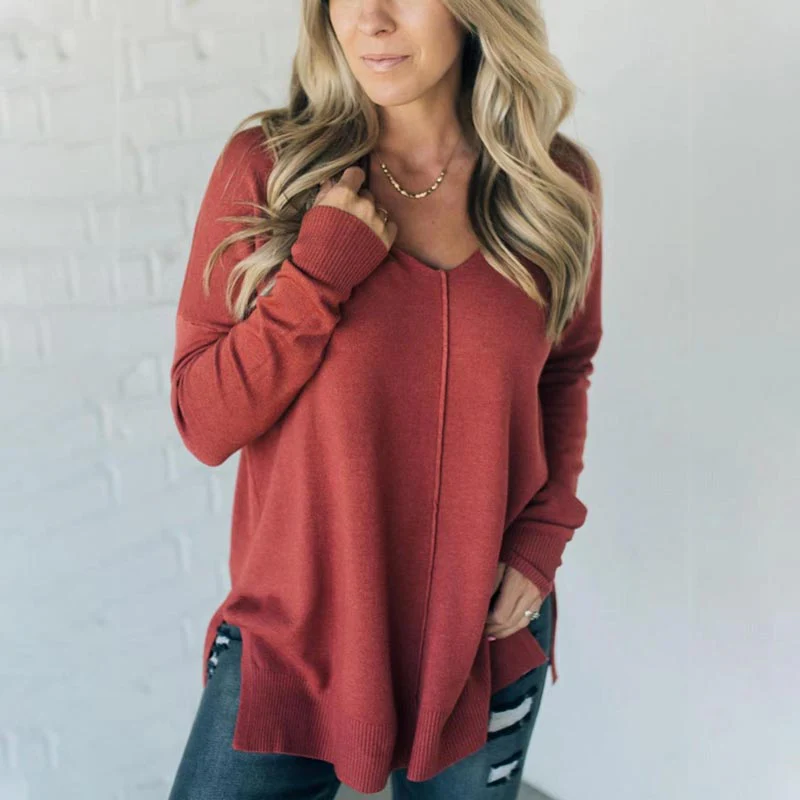 Women's Casual Soft Seam-front V-neck Sweater - Image 13