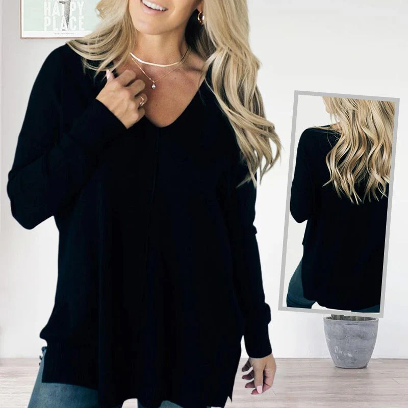 Women's Casual Soft Seam-front V-neck Sweater - Image 7